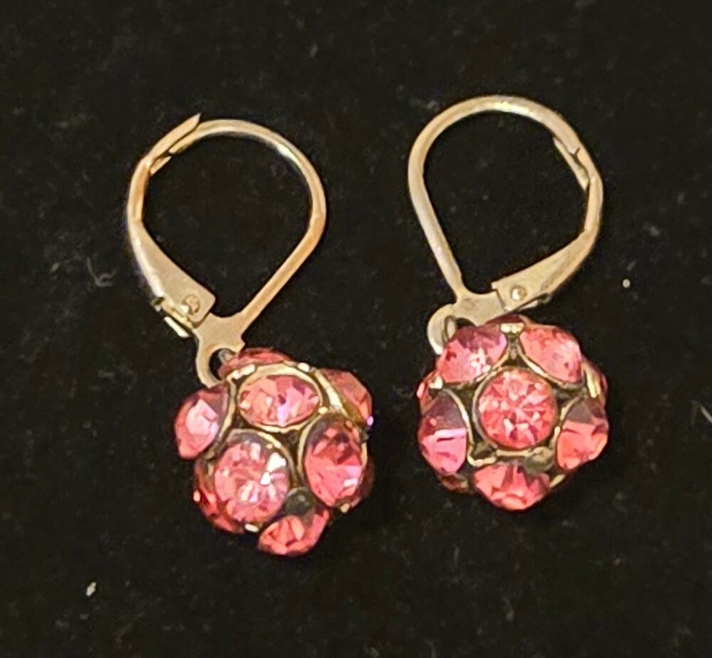 Vintage Y2K Pink Rhinestone Cluster Gold Dangle Earrings - Betsey Johnson